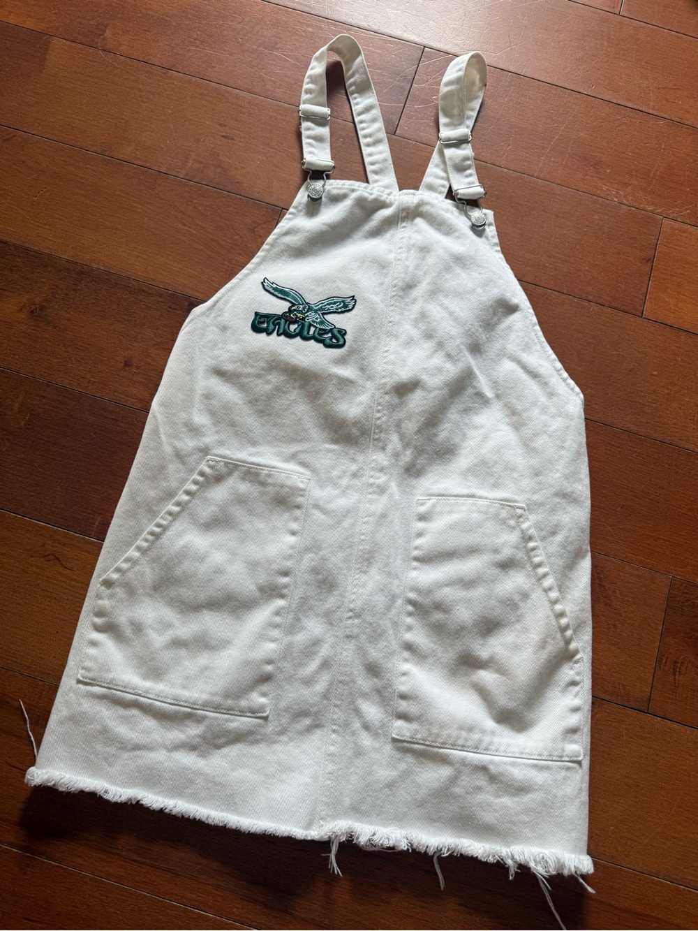 NFL White Denim Mini dress with Philadelphia eagles logo patch sz S
